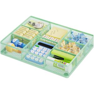 imageMarbrasse Desk Drawer Organizer Metal Mesh Drawer Organizer Tray with 5 Adjustable CompartmentsDesk Organizers and Accessories for HomeOfficeKitchenMakeupVanity BlackGreen