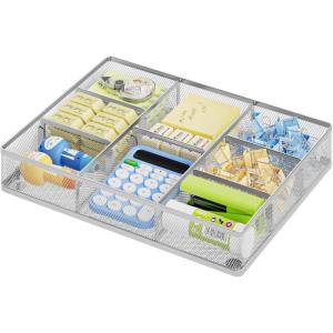 imageMarbrasse Desk Drawer Organizer Metal Mesh Drawer Organizer Tray with 5 Adjustable CompartmentsDesk Organizers and Accessories for HomeOfficeKitchenMakeupVanity BlackSilver