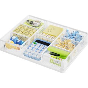 imageMarbrasse Desk Drawer Organizer Metal Mesh Drawer Organizer Tray with 5 Adjustable CompartmentsDesk Organizers and Accessories for HomeOfficeKitchenMakeupVanity BlackWhite