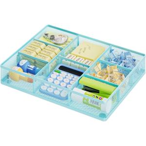 imageMarbrasse Desk Drawer Organizer Metal Mesh Drawer Organizer Tray with 5 Adjustable CompartmentsDesk Organizers and Accessories for HomeOfficeKitchenMakeupVanity BlackBlue