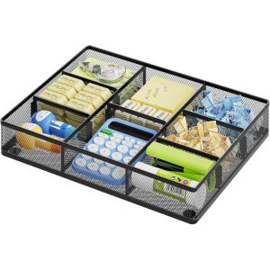 imageMarbrasse Desk Drawer Organizer Metal Mesh Drawer Organizer Tray with 5 Adjustable CompartmentsDesk Organizers and Accessories for HomeOfficeKitchenMakeupVanity BlackBlack