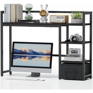 imageMarbrasse Desk Shelf with Drawer 40quot Desk Hutch for Computer Monitor Wooden Desktop Bookshelf Storage Rack for Home Office Dorm  Dark BrownBlack