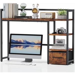 imageMarbrasse Desk Shelf with Drawer 40quot Desk Hutch for Computer Monitor Wooden Desktop Bookshelf Storage Rack for Home Office Dorm  Dark BrownDark Brown