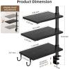 imageMarbrasse 3Tier Clamp on Desk Shelf Adjustable Above or Under Desktop Storage Shelf 360Rotatable Wood Standing Desk Organizer with HooksDesk Storage for Gaming DevicesBlackBlack