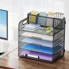 imageMarbrasse 5 Tier Paper Organizer with 3 Pen Holders Mesh Desk File Organizer with Handle Paper Sorter Desk Organizer for Home Office SuppliesBlack5 Tier With 3 Pen Holders