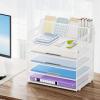 imageMarbrasse 5 Tier Paper Organizer with 3 Pen Holders Mesh Desk File Organizer with Handle Paper Sorter Desk Organizer for Home Office SuppliesBlack5 Tier With 3 Pen Holders  White
