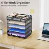 imageMarbrasse 5 Tier Paper Organizer with 3 Pen Holders Mesh Desk File Organizer with Handle Paper Sorter Desk Organizer for Home Office SuppliesBlackMesh File Organizer 5cb