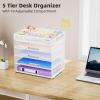 imageMarbrasse 5 Tier Paper Organizer with 3 Pen Holders Mesh Desk File Organizer with Handle Paper Sorter Desk Organizer for Home Office SuppliesBlackMesh File Organizer 5cw