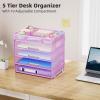 imageMarbrasse 5 Tier Paper Organizer with 3 Pen Holders Mesh Desk File Organizer with Handle Paper Sorter Desk Organizer for Home Office SuppliesBlackMesh File Organizer 5 Tierpurple