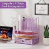 imageMarbrasse Desk organizer with Drawer 4Tier Wooden File Organizer with 5 Vertical File Holders and 2 Pen Holders Desk Organizers and Accessories for Home Office  Dark BrownPurple Vertical File Folder