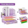 imageMarbrasse Desk organizer with Drawer 4Tier Wooden File Organizer with 5 Vertical File Holders and 2 Pen Holders Desk Organizers and Accessories for Home Office  Dark BrownPurple Vertical File Folder