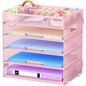 imageMarbrasse 5 Tier Paper Organizer with 3 Pen Holders Mesh Desk File Organizer with Handle Paper Sorter Desk Organizer for Home Office SuppliesBlackMesh File Organizer 5 Tierpink