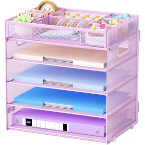 imageMarbrasse 5 Tier Paper Organizer with 3 Pen Holders Mesh Desk File Organizer with Handle Paper Sorter Desk Organizer for Home Office SuppliesBlackMesh File Organizer 5 Tierpurple