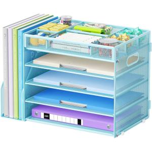 imageMarbrasse 5Tier Desk Organizer with File HolderPaper Letter Tray OrganizerDesktop File Organizer with Adjustable CompartmentsMesh Desk Organizers and Accessories for Office SuppliesBlackBlue