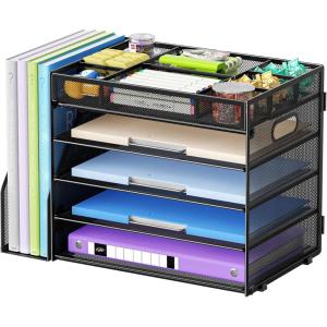 imageMarbrasse 5Tier Desk Organizer with File HolderPaper Letter Tray OrganizerDesktop File Organizer with Adjustable CompartmentsMesh Desk Organizers and Accessories for Office SuppliesBlackBlack