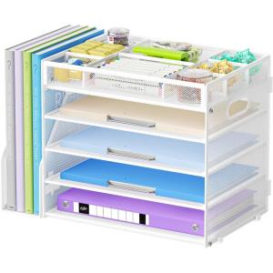 imageMarbrasse 5Tier Desk Organizer with File HolderPaper Letter Tray OrganizerDesktop File Organizer with Adjustable CompartmentsMesh Desk Organizers and Accessories for Office SuppliesBlackWhite