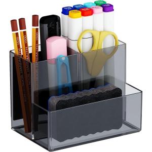 imageMarbrasse Acrylic Magnetic Pen Holder 2 Pack Dry Erase Marker Holder Magnetic Whiteboard Pencil Holders for Refrigerator Locker School and OfficeClearMagnetic Plastic HolderGrey