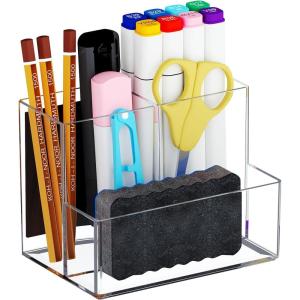 imageMarbrasse Acrylic Magnetic Pen Holder 2 Pack Dry Erase Marker Holder Magnetic Whiteboard Pencil Holders for Refrigerator Locker School and OfficeClearMagnetic Plastic HolderClear