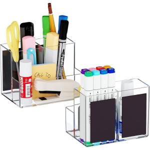 imageMarbrasse Acrylic Magnetic Pen Holder 2 Pack Dry Erase Marker Holder Magnetic Whiteboard Pencil Holders for Refrigerator Locker School and OfficeClear2P Magnetic Plastic HolderClear