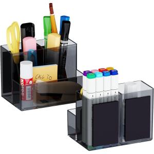 imageMarbrasse Acrylic Magnetic Pen Holder 2 Pack Dry Erase Marker Holder Magnetic Whiteboard Pencil Holders for Refrigerator Locker School and OfficeClear2P Magnetic Plastic HolderGrey