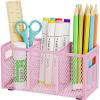 imageMarbrasse Mesh Pen Holder for DeskPencil Holder Desk Organizer 3 Adjustable CompartmentsPencil Cup with Handle Perfect for Classroom Office HomeMakeupArt PinkPink