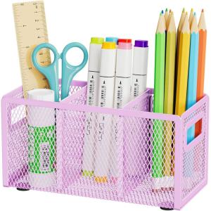 imageMarbrasse Mesh Pen Holder for DeskPencil Holder Desk Organizer 3 Adjustable CompartmentsPencil Cup with Handle Perfect for Classroom Office HomeMakeupArt PinkPurple