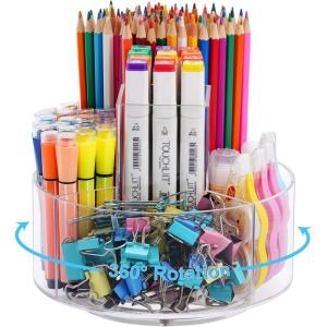 imageMarbrasse Acrylic Pen Holder 360degree Rotating Clear Pen Organizer for Desk Desktop Stationery Organizer Caddy for Office School Home ampamp Art Supplies Acrylic CircleAcrylic Desk OrganizerCircle