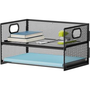 imageMarbrasse 2 Tier Paper Organizer Letter Tray Mesh File Organizer with Handle Paper Sorter Desk Organizer for Home Office Supplies  Black2 Tier Black