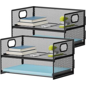 imageMarbrasse 2 Tier Paper Organizer Letter Tray Mesh File Organizer with Handle Paper Sorter Desk Organizer for Home Office Supplies  Black2 Tier Black2p