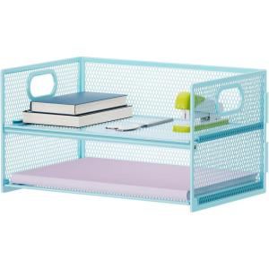 imageMarbrasse 2 Tier Paper Organizer Letter Tray Mesh File Organizer with Handle Paper Sorter Desk Organizer for Home Office Supplies  Black2 Tier Blue