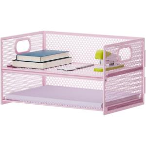 imageMarbrasse 2 Tier Paper Organizer Letter Tray Mesh File Organizer with Handle Paper Sorter Desk Organizer for Home Office Supplies  Black2 Tier Pink