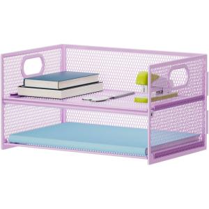 imageMarbrasse 2 Tier Paper Organizer Letter Tray Mesh File Organizer with Handle Paper Sorter Desk Organizer for Home Office Supplies  Black2 Tier Purple
