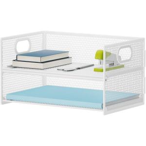 imageMarbrasse 2 Tier Paper Organizer Letter Tray Mesh File Organizer with Handle Paper Sorter Desk Organizer for Home Office Supplies  Black2 Tier White
