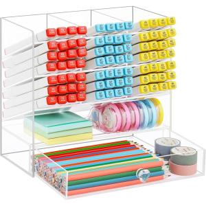 imageMarbrasse Clear Pen Organizer Storage Acrylic Desk Organizer with 12 Compartments Pen Holder for Desk Desktop Art Organizer for Office School Art Supplies Acrylic Pen Holder with DrawerAcrylic 10G with Drawer