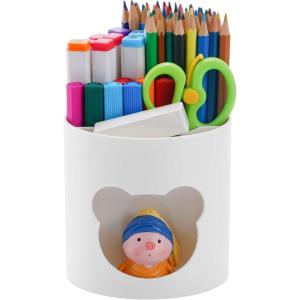 imageMarbrasse Desk Organizer Cute Pen Holder for Desk Pencil Pen Organizer for Classroom Must Haves Art Supply Storage Box Caddy for Office Home White ampamp White Bear Head one sizeWhite