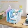 imageMarbrasse Desk Organizer and Accessories 3Tier File Organizer with Drawer and Pen Holder Small Desktop Organizer and Storage for Workspace Office Supplies BlackWhite