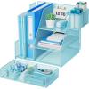 imageMarbrasse Desk Organizer and Accessories 3Tier File Organizer with Drawer and Pen Holder Small Desktop Organizer and Storage for Workspace Office Supplies BlackBlue