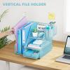 imageMarbrasse Desk Organizer and Accessories 3Tier File Organizer with Drawer and Pen Holder Small Desktop Organizer and Storage for Workspace Office Supplies BlackBlue
