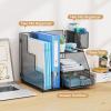 imageMarbrasse Desk Organizer and Accessories 3Tier File Organizer with Drawer and Pen Holder Small Desktop Organizer and Storage for Workspace Office Supplies BlackBlack