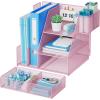 imageMarbrasse Desk Organizer and Accessories 3Tier File Organizer with Drawer and Pen Holder Small Desktop Organizer and Storage for Workspace Office Supplies BlackPink