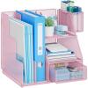 imageMarbrasse Desk Organizer and Accessories 3Tier File Organizer with Drawer and Pen Holder Small Desktop Organizer and Storage for Workspace Office Supplies BlackPink