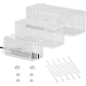 imageMarbrasse 3 Pack Cable Management Box Metal Mesh Cord Organizer Box for TV Wires Electrical Hiding Power Strip  Under Desk Cable Storage Box with Cable ClipsampampReusable Cable Ties for HomeOfficeWhite