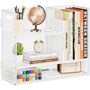 imageMarbrasse 3Tier Desk Shelf Organizer with Handle Desktop Bookshelf File Holder Mesh Display Shelf Organizer Storage Rack for Office Home Supplies Kitchen BlackDesk Shelf Organizer  White