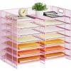 imageMarbrasse Desktop Literature Organizer 12 Compartments Mesh Paper Organizer Desk Organizers Adjustable File Sorter Mail Center Paper Storage Cabinet Classroom Mailbox for Office Home School BlackPink