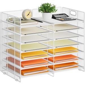 imageMarbrasse Desktop Literature Organizer 12 Compartments Mesh Paper Organizer Desk Organizers Adjustable File Sorter Mail Center Paper Storage Cabinet Classroom Mailbox for Office Home School BlackWhite