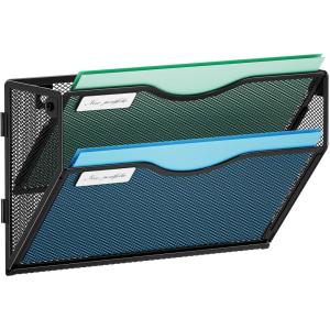 imageMarbrasse Wall File Holder 2Tier Hanging Wall File Organizer Mesh Mail Holder for Papers Wall Mount File Clipboard ampamp Magazine Organizer Great for Office Home White2 tier  Black