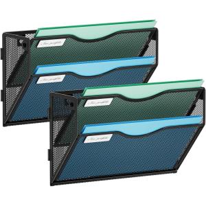 imageMarbrasse Wall File Holder 2Tier Hanging Wall File Organizer Mesh Mail Holder for Papers Wall Mount File Clipboard ampamp Magazine Organizer Great for Office Home White2 tier  Black2P