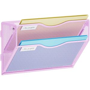 imageMarbrasse Wall File Holder 2Tier Hanging Wall File Organizer Mesh Mail Holder for Papers Wall Mount File Clipboard ampamp Magazine Organizer Great for Office Home White2 tier  Purple