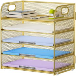 image:imageMarbrasse Paper Organizer Letter Tray 5 Tier Mesh File Organizer with Handle Paper Sorter Desk Organizer for Home Office Supplies  GoldGold
