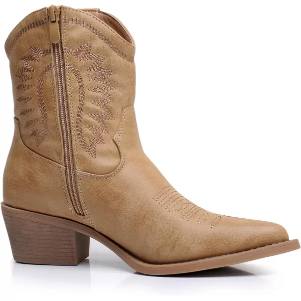 GLOBALWIN Women's Western Charm Cowgirl Boots Mid Calf Comfy Cowboy Boots For Women With Pointed Toe